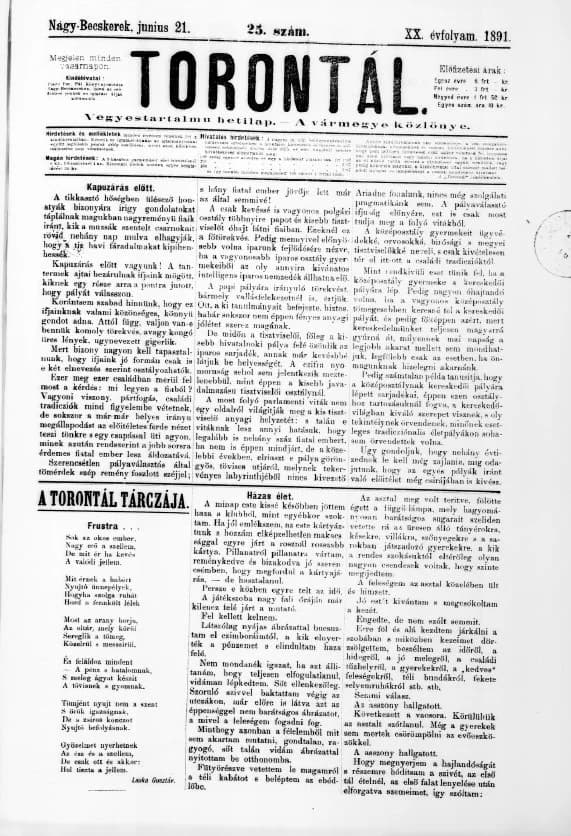 Torontál, 20. évf. 1891. június 21. 25. sz.