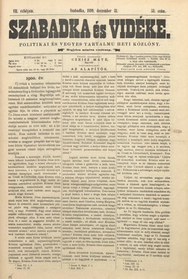 Szabadka és vidéke II, 7. évf. 1899. december 31. 53. sz.