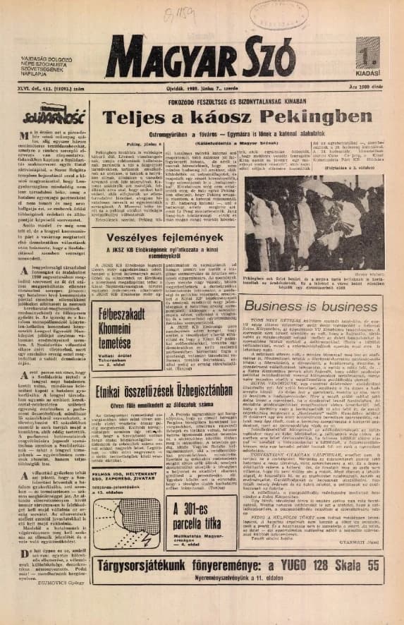 Magyar Szó, 46. évf. 1989. június 7. 153. sz. 1–20. oldal