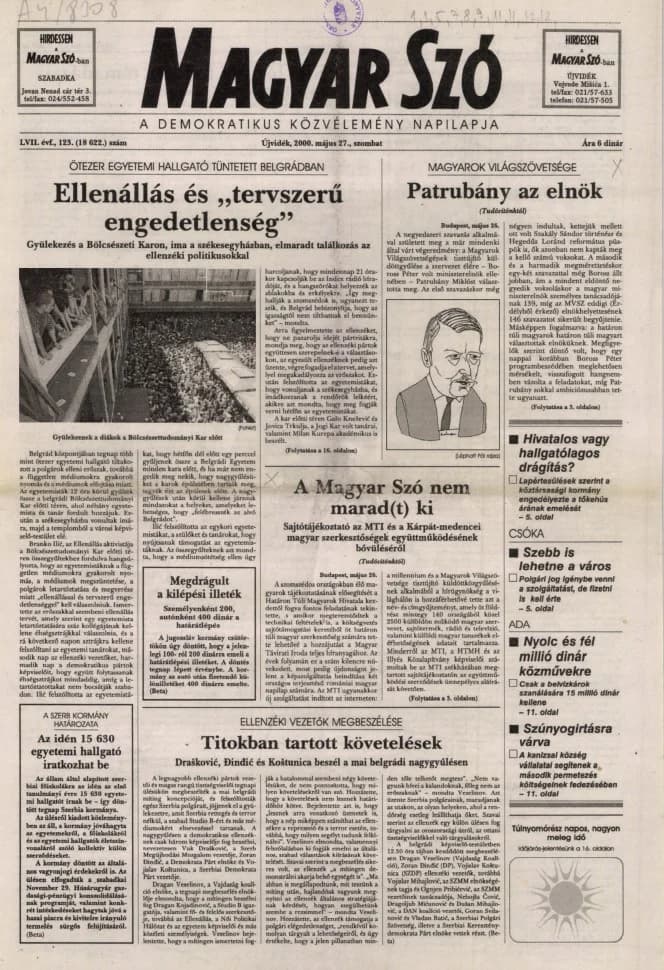 Magyar Szó, 57. évf. 2000. május 27. 123. sz. 1–16. oldal