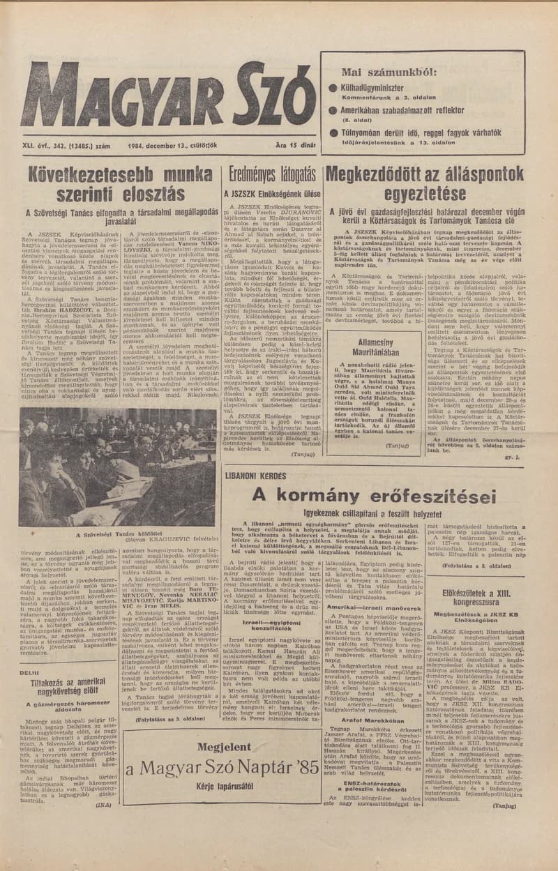 Magyar Szó, 41. évf. 1984. december 13. 342. sz. 1–20. oldal
