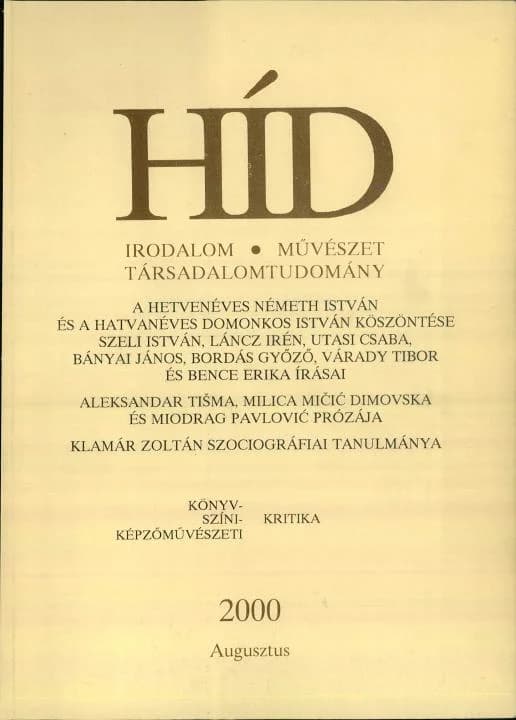 Híd, 64. évf. 2000. augusztus. 8. sz. 501–628. oldal