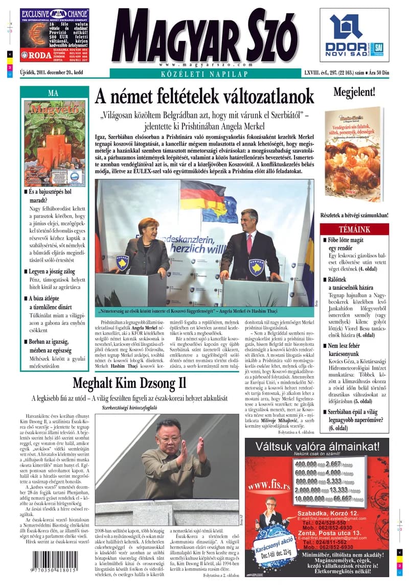 Magyar Szó, 68. évf. 2011. december 20. 297. sz. 1–20. oldal