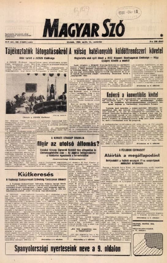 Magyar Szó, 45. évf. 1988. április 14. 103. sz. 1–16. oldal