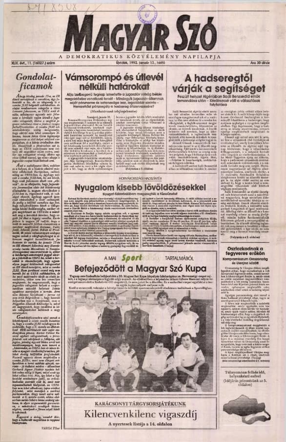 Magyar Szó, 49. évf. 1992. január 13. 11. sz. 1–16. oldal
