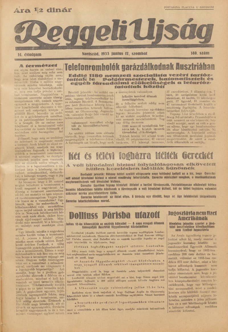 Reggeli Újság, 14. évf. 1933. június 17. 140. sz.