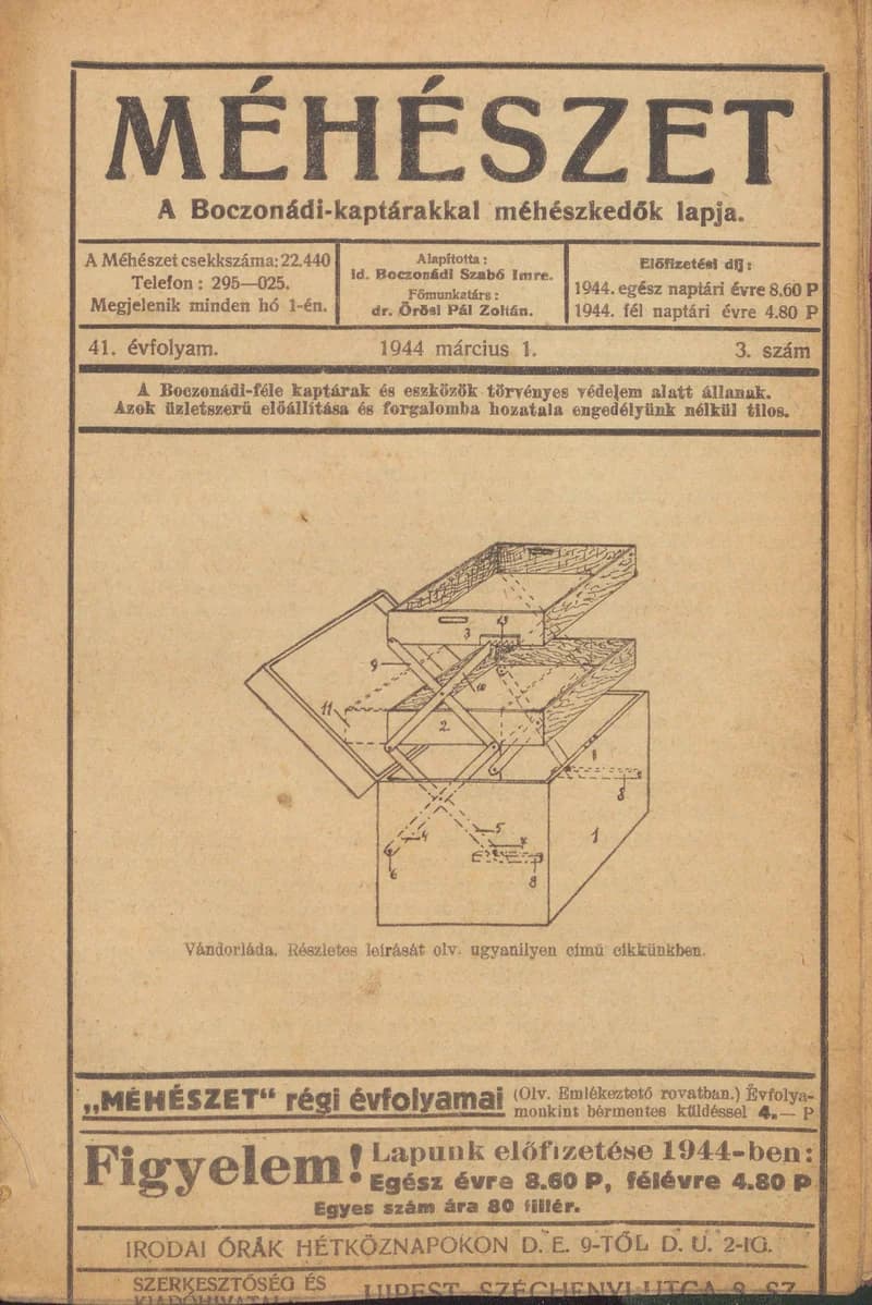 Méhészet, 41. évf. 1944. március 1. 3. sz.