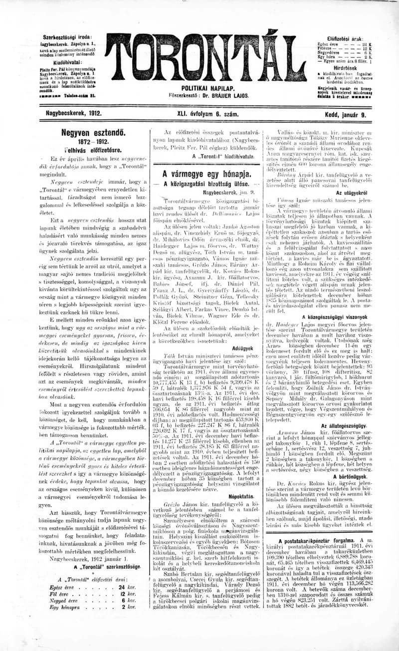 Torontál, 41. évf. 1912. január 9. 6. sz.