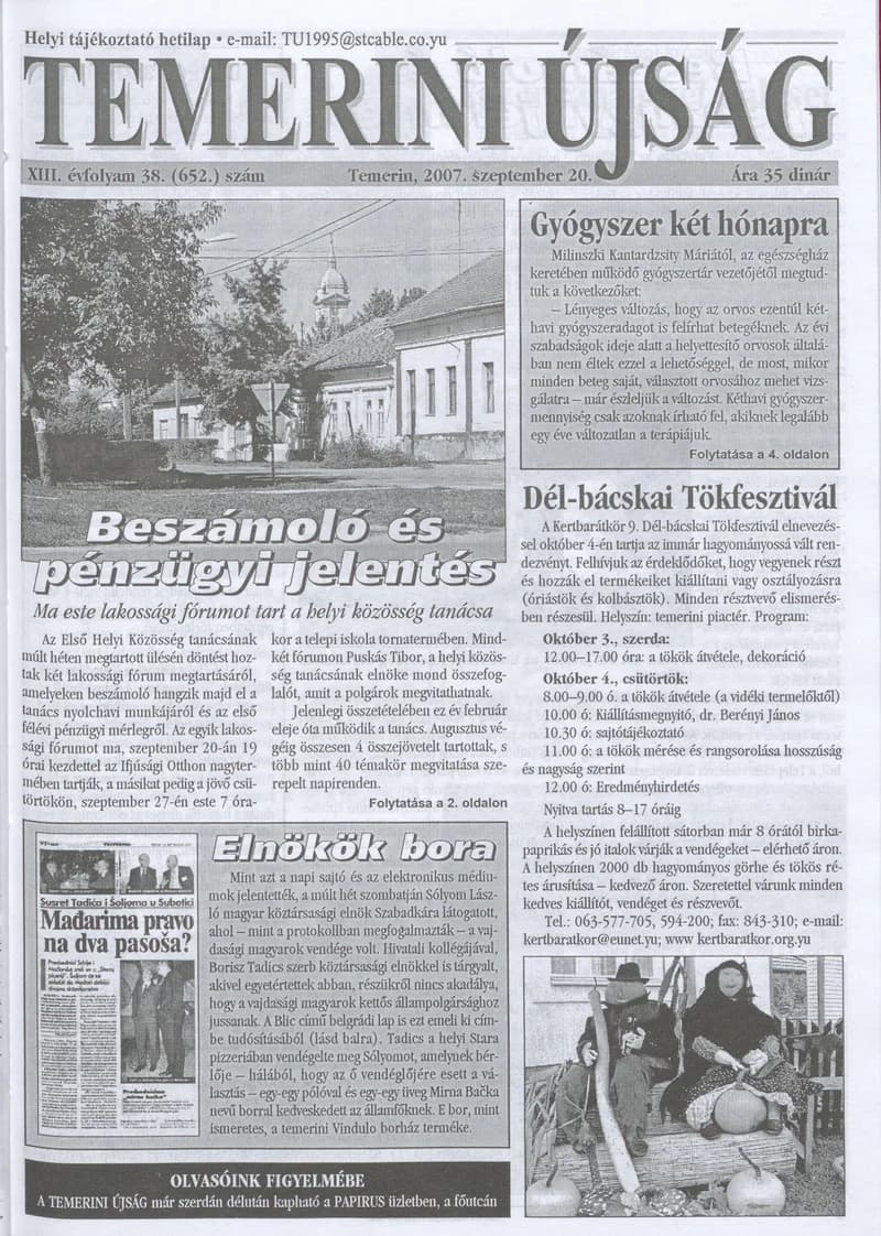 Temerini Újság, 13. évf. 2007. szeptember 20. 38. sz.