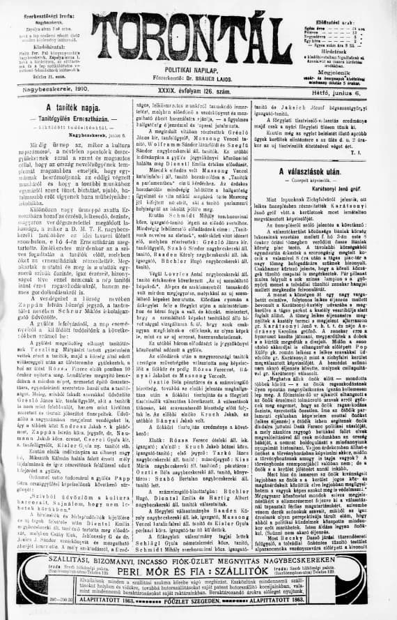 Torontál, 39. évf. 1910. június 6. 126. sz.