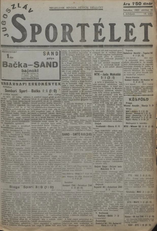 Jugoszláv sportélet, 1. évf. 1922. október 30. 14. sz.
