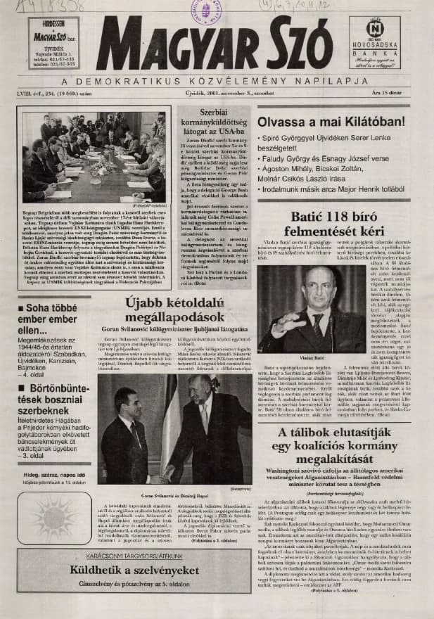 Magyar Szó, 58. évf. 2001. november 3. 254. sz. 1–16. oldal