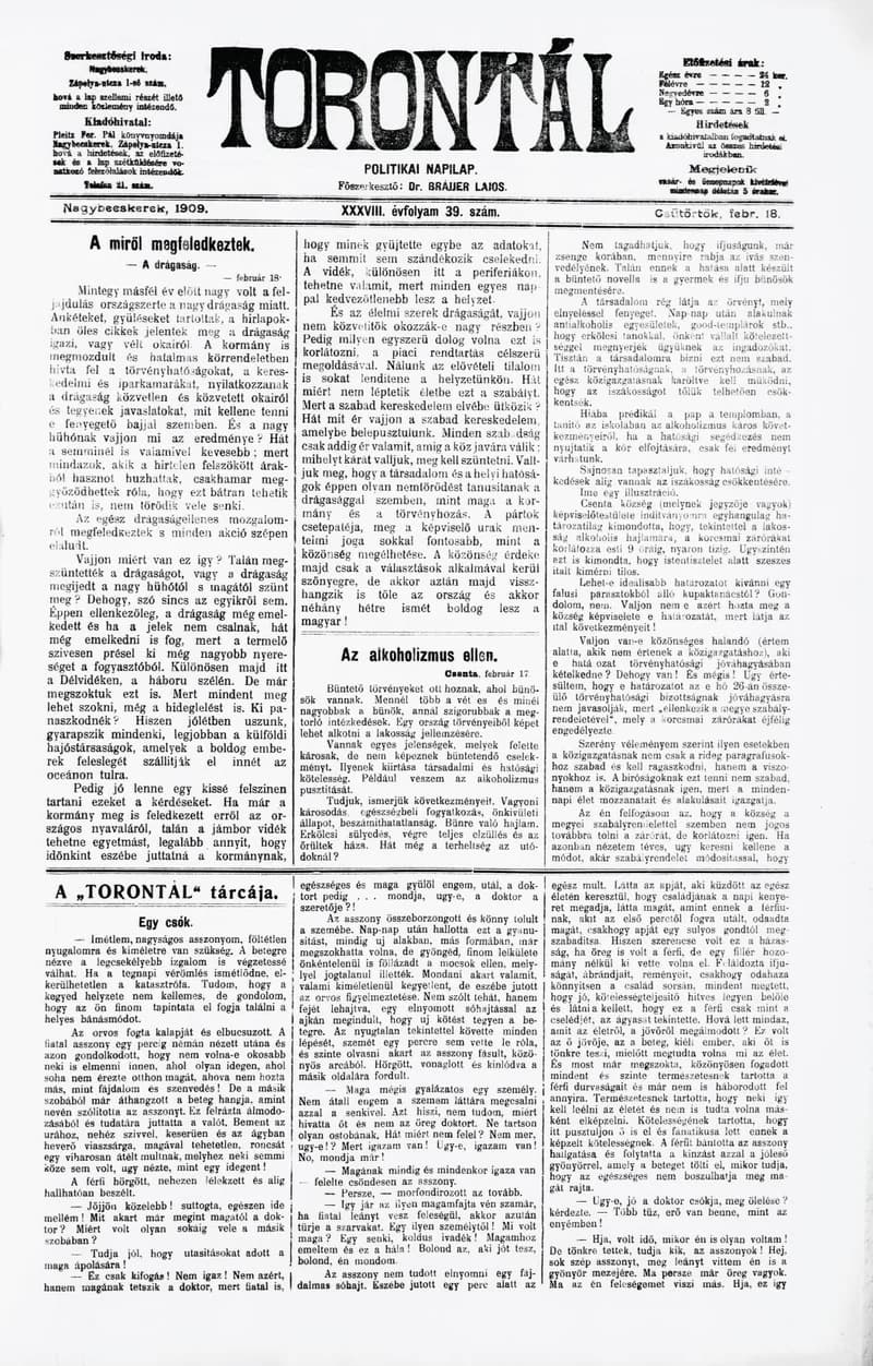 Torontál, 38. évf. 1909. február 18. 39. sz.