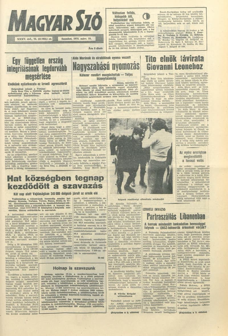 Magyar Szó, 35. évf. 1978. március 18. 75. sz. 1–20. oldal