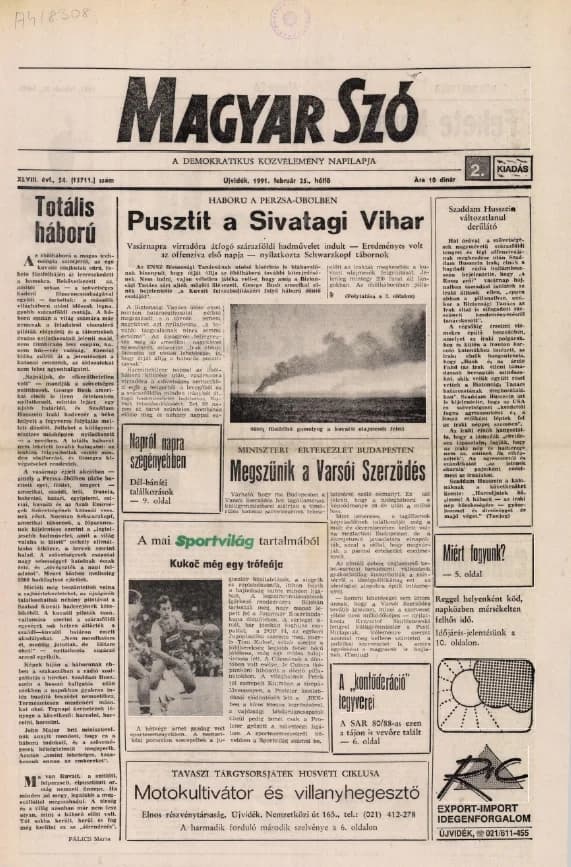 Magyar Szó, 48. évf. 1991. február 25. 54. sz. 1–20. oldal