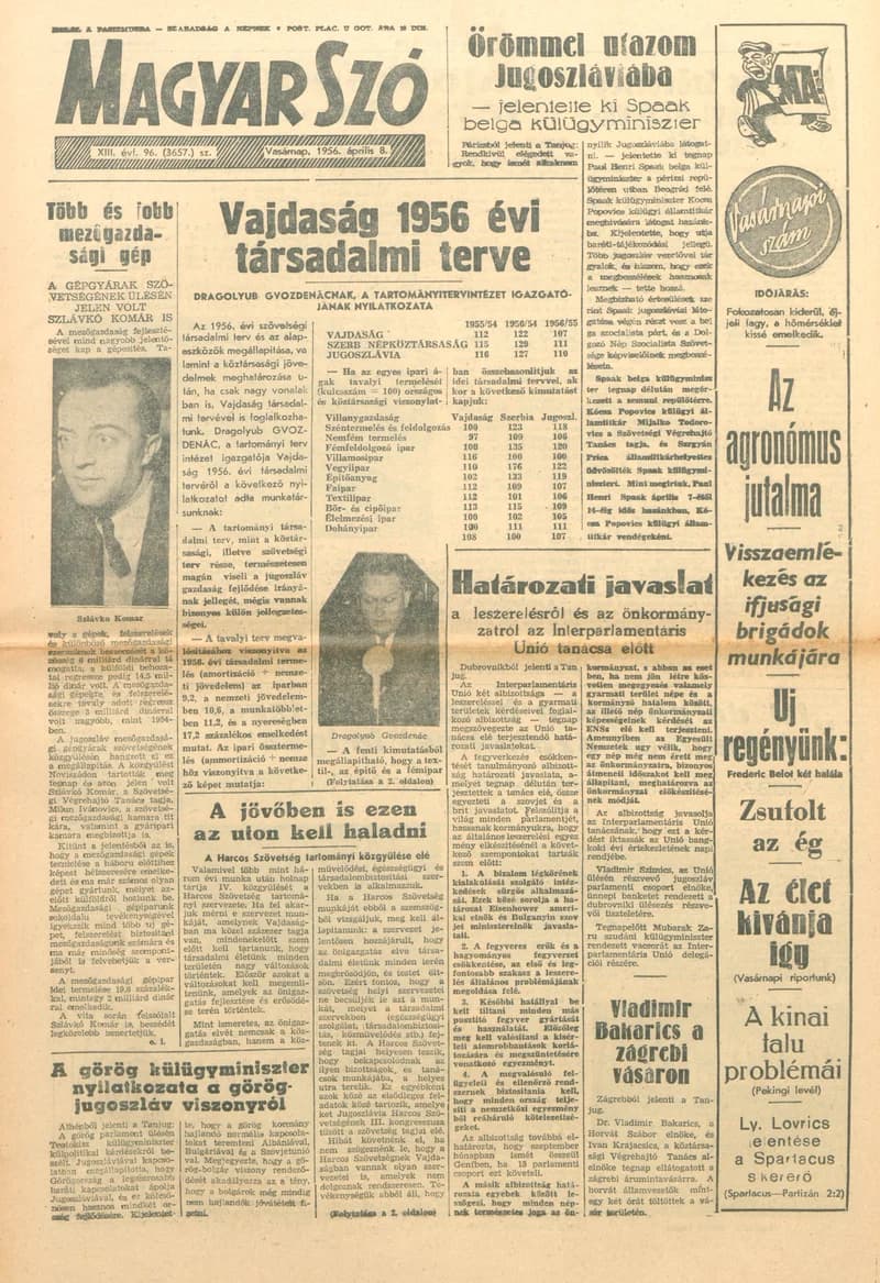 Magyar Szó, 13. évf. 1956. április 8. 96. sz. 1–20. oldal