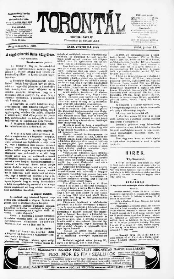 Torontál, 39. évf. 1910. június 27. 144. sz.