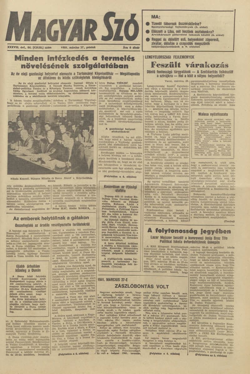Magyar Szó, 38. évf. 1981. március 27. 84. sz.