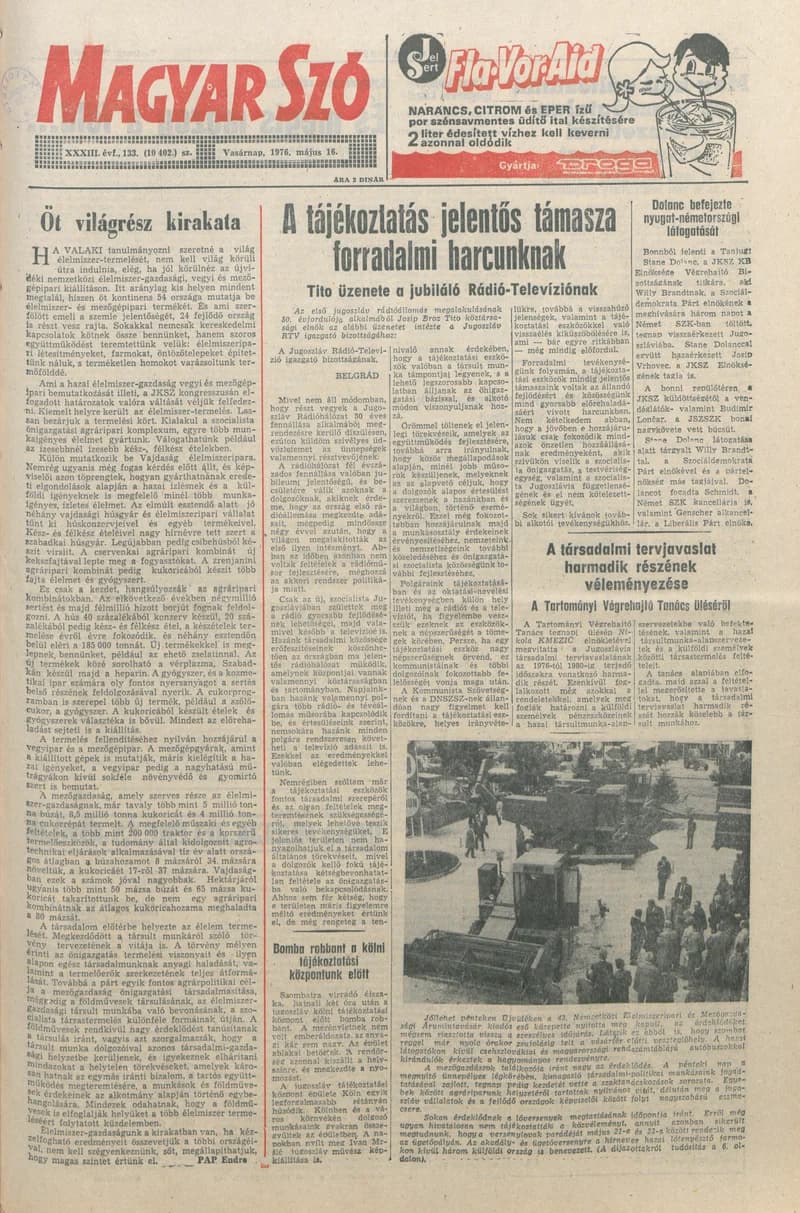 Magyar Szó, 33. évf. 1976. május 16. 133. sz. 1–36. oldal