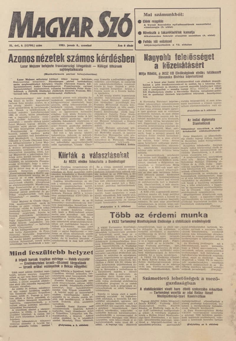 Magyar Szó, 40. évf. 1983. január 8. 6. sz. 1–24. oldal
