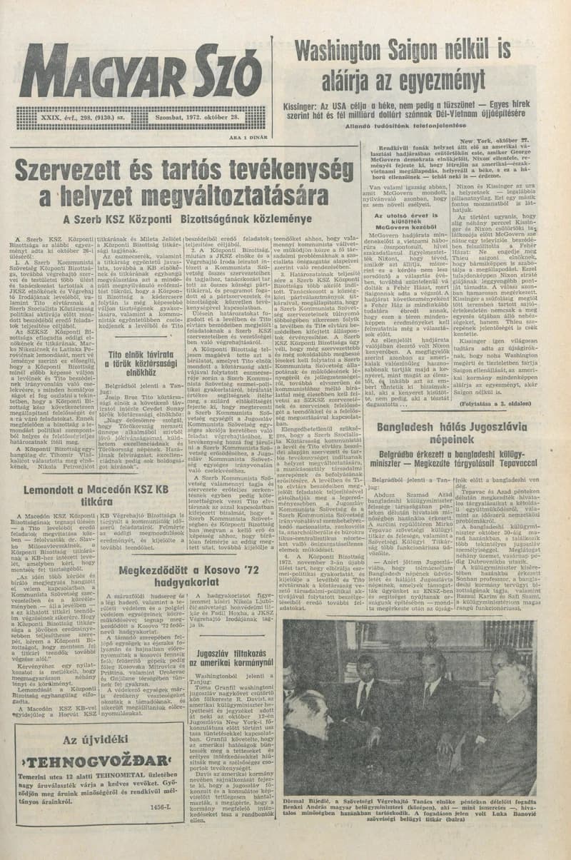 Magyar Szó, 29. évf. 1972. október 28. 298. sz. 1–20. oldal
