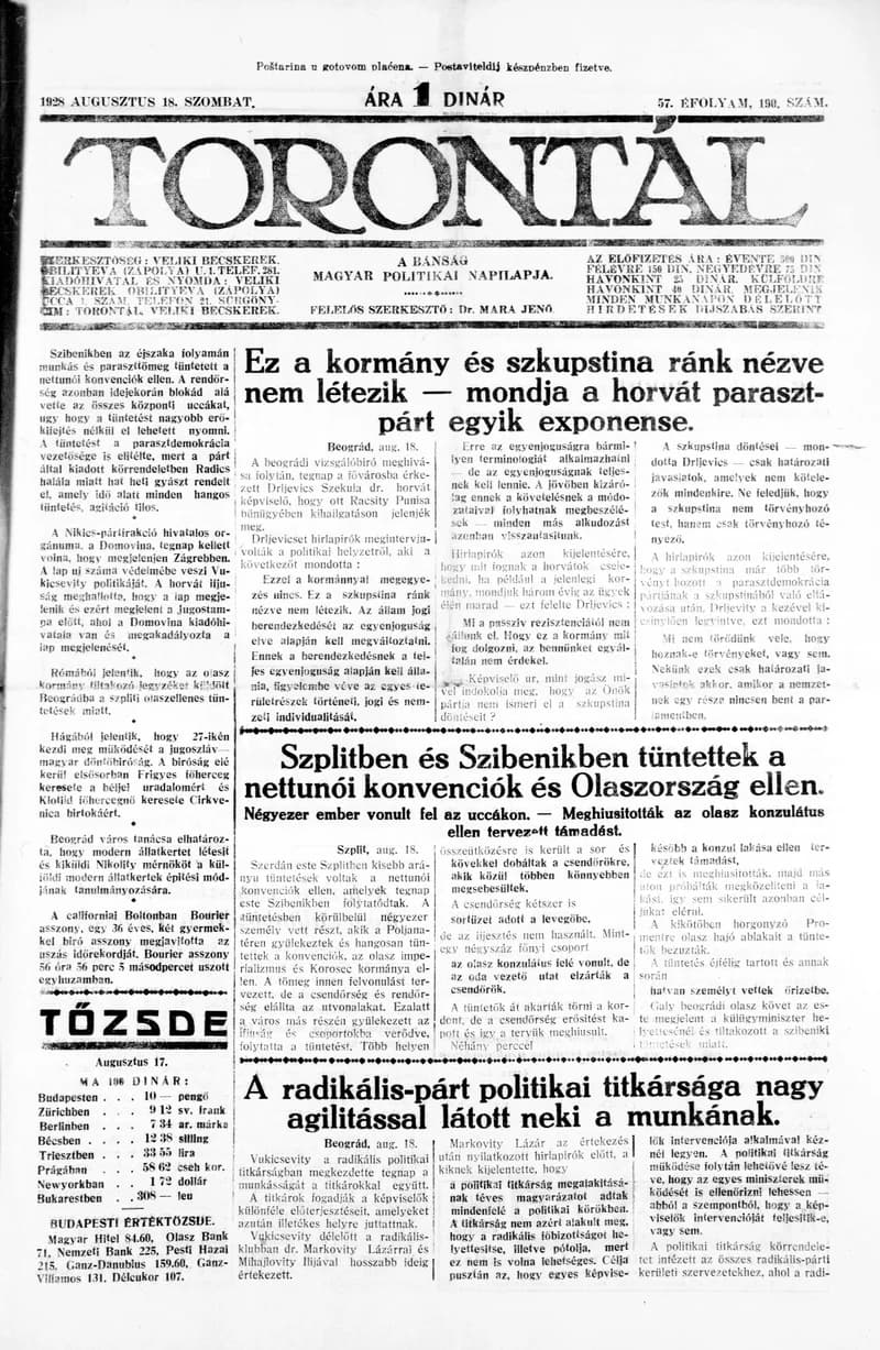Torontál, 57. évf. 1928. augusztus 18. 190. sz.