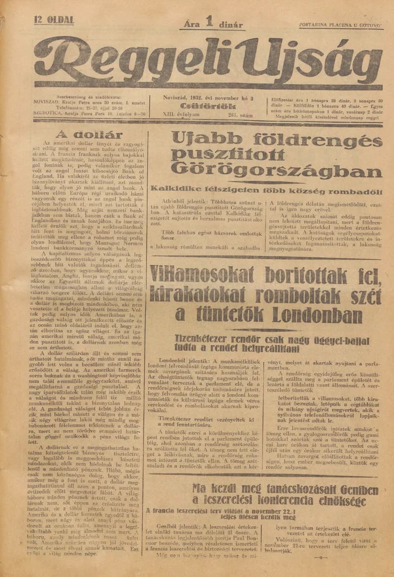 Reggeli Újság, 13. évf. 1932. november 3. 261. sz.