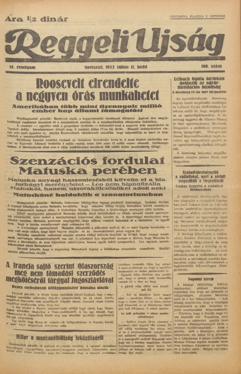 Reggeli Újság, 14. évf. 1933. július 11. 160. sz.