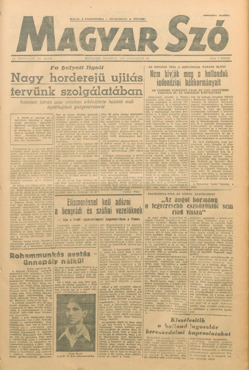 Magyar Szó, 4. évf. 1947. augusztus 16. 201. sz. 1–6. oldal