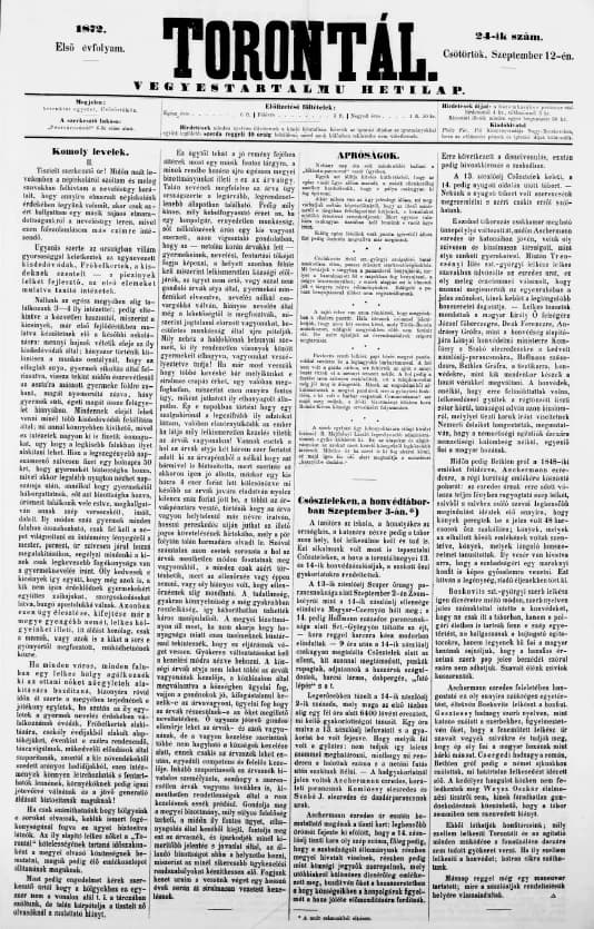 Torontál, 1. évf. 1872. szeptember 12. 24. sz.