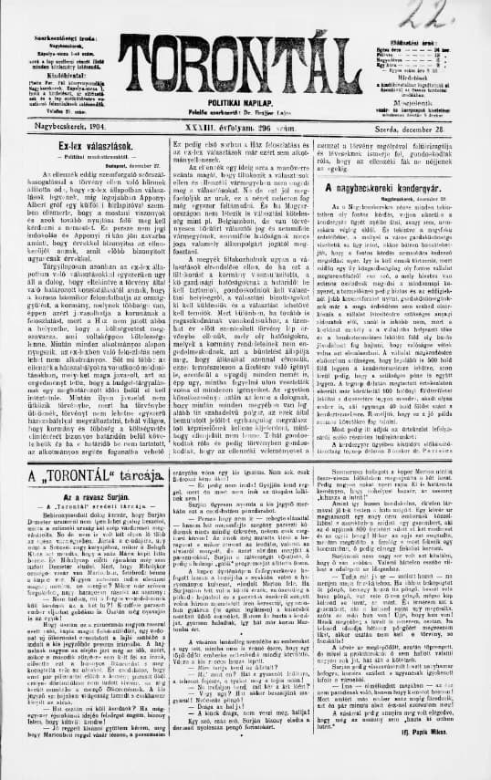 Torontál, 33. évf. 1904. december 28. 296. sz.
