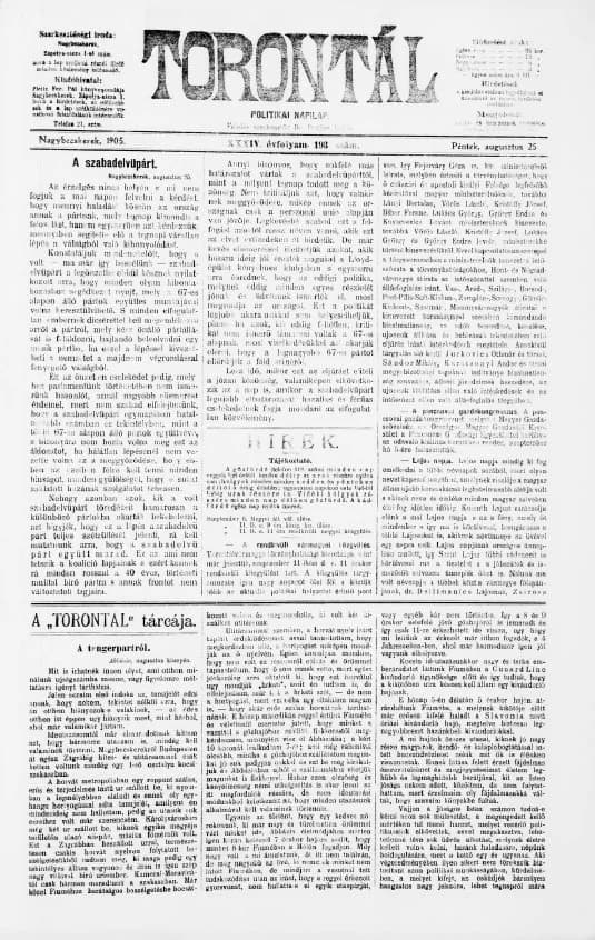 Torontál, 34. évf. 1905. augusztus 25. 193. sz.