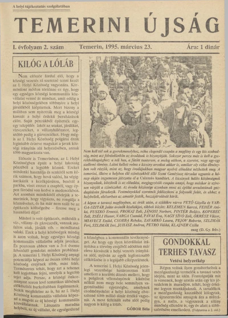 Temerini Újság, 1. évf. 1995. március 23. 2. sz.