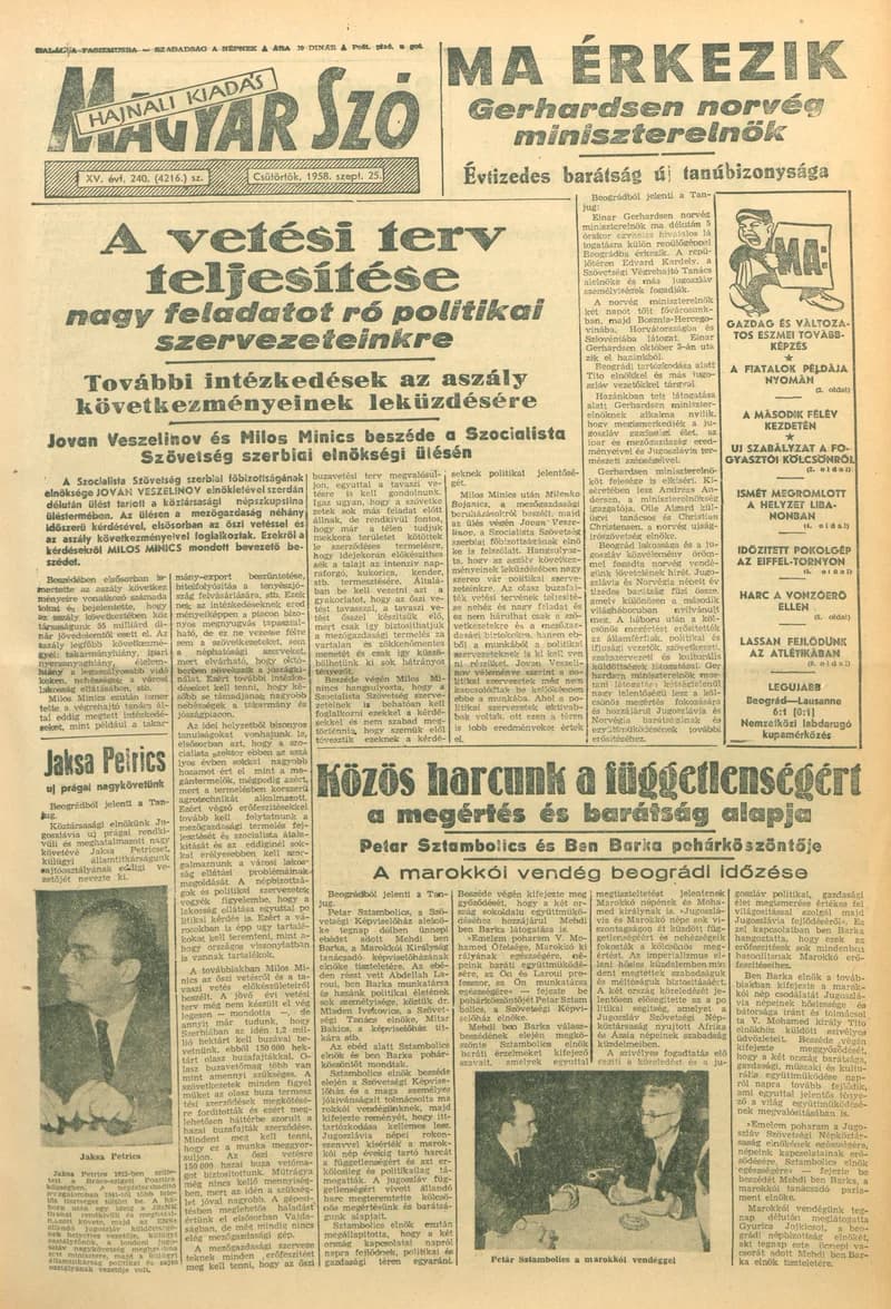 Magyar Szó, 15. évf. 1958. szeptember 25. 240. sz. 1–16. oldal