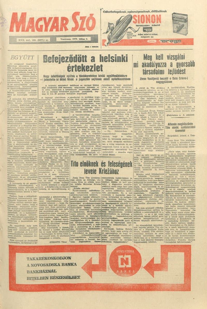 Magyar Szó, 30. évf. 1973. július 8. 185. sz. 1–32. oldal