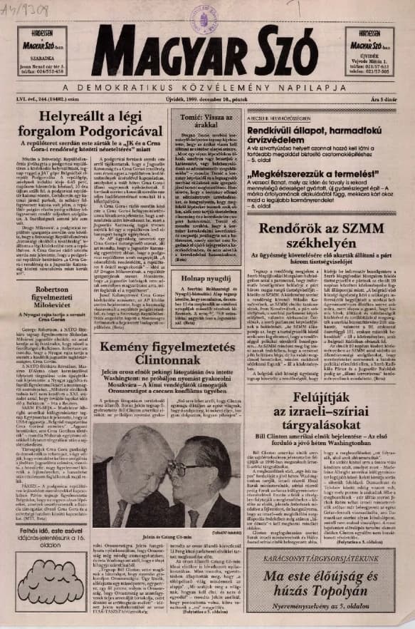 Magyar Szó, 56. évf. 1999. december 10. 244. sz. 1–16. oldal