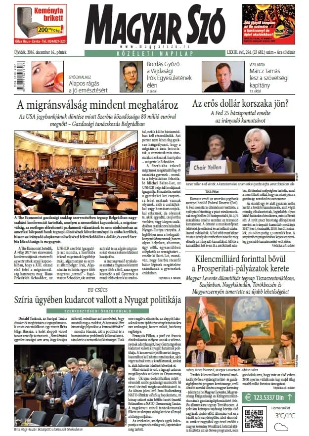 Magyar Szó, 73. évf. 2016. december 16. 294. sz. 1–16. oldal