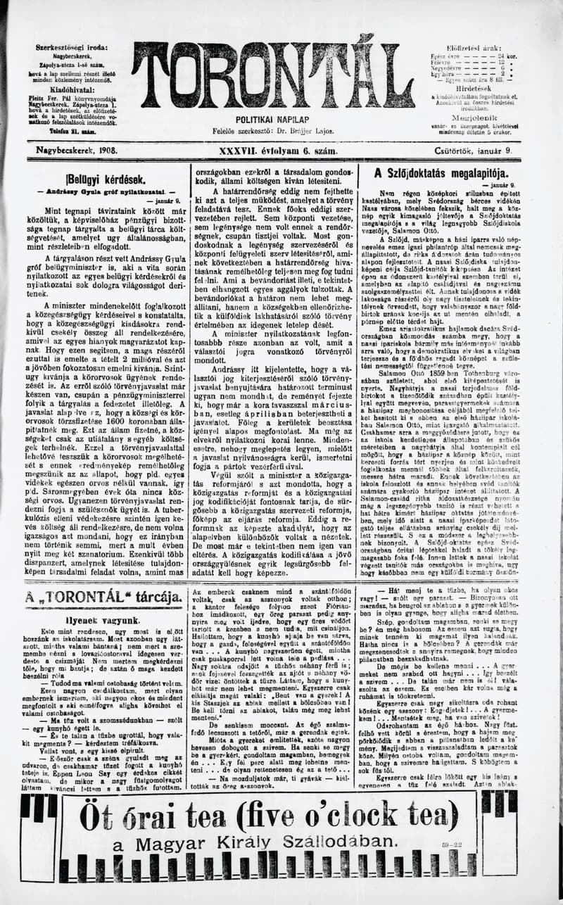 Torontál, 37. évf. 1908. január 8. 5. sz.