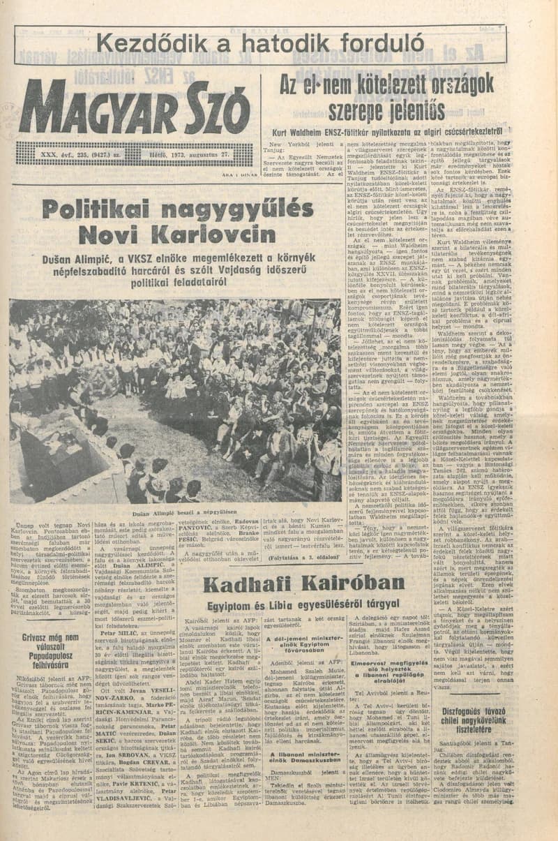 Magyar Szó, 30. évf. 1973. augusztus 27. 235. sz. 1–6. oldal