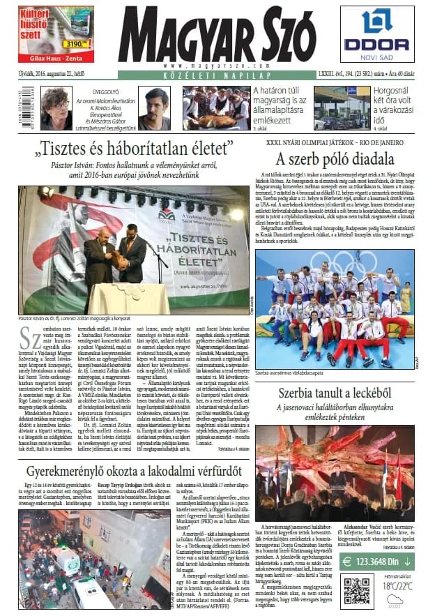 Magyar Szó, 73. évf. 2016. augusztus 22. 194. sz. 1–20. oldal