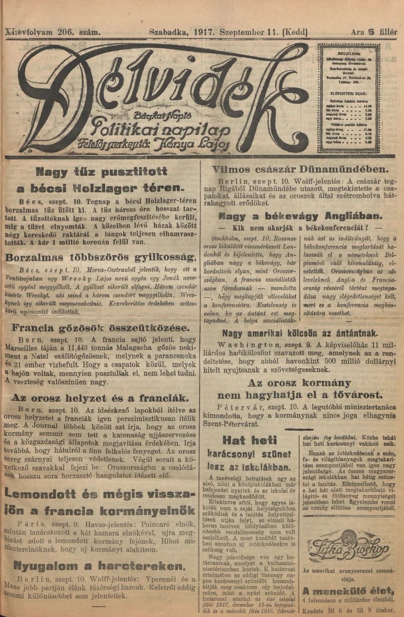 Délvidék, 11. évf. 1917. szeptember 11. 206. sz.