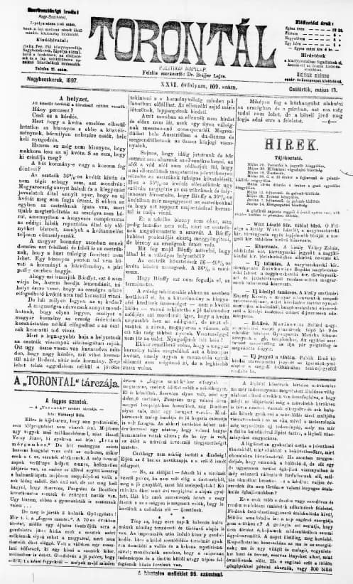 Torontál, 26. évf. 1897. május 13. 109. sz.