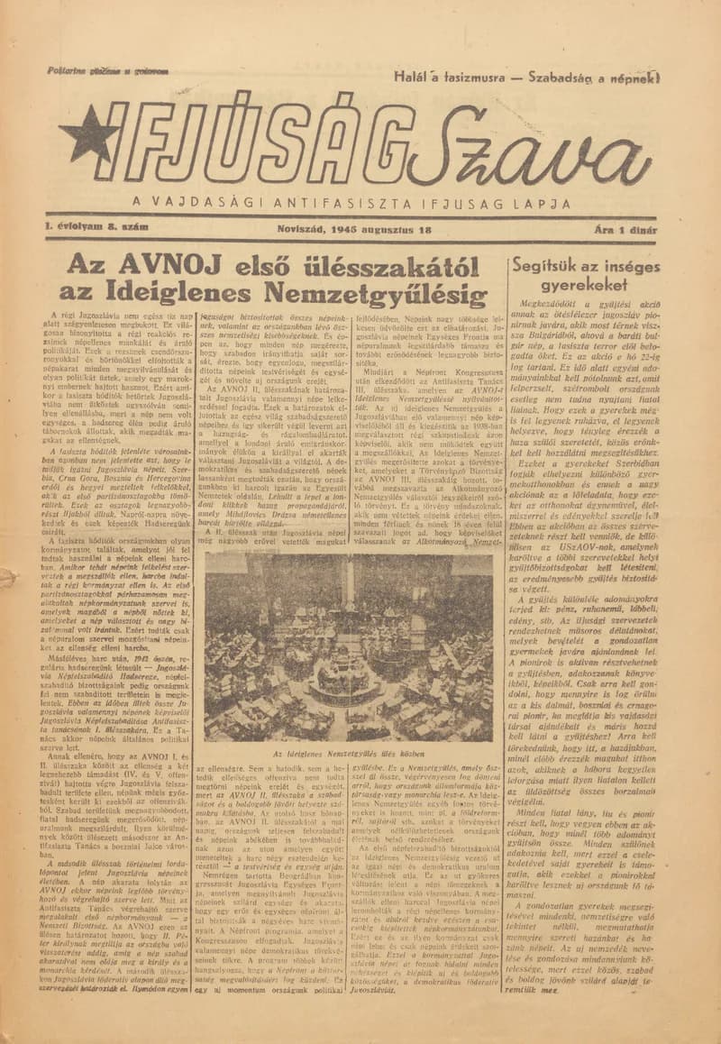 Ifjúság Szava, 1. évf. 1945. augusztus 18. 8. sz.
