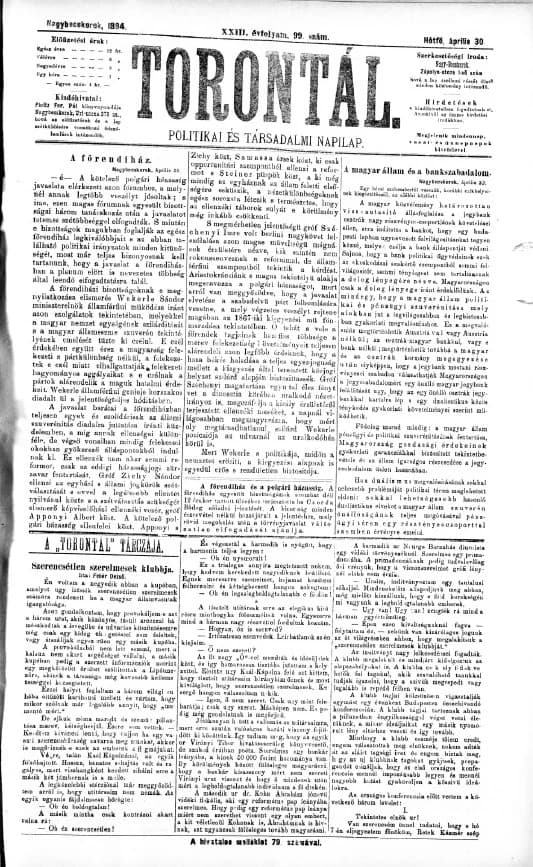 Torontál, 23. évf. 1894. április 30. 99. sz.