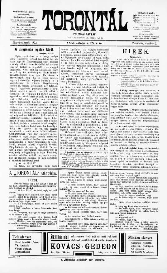 Torontál, 31. évf. 1902. október 2. 225. sz.