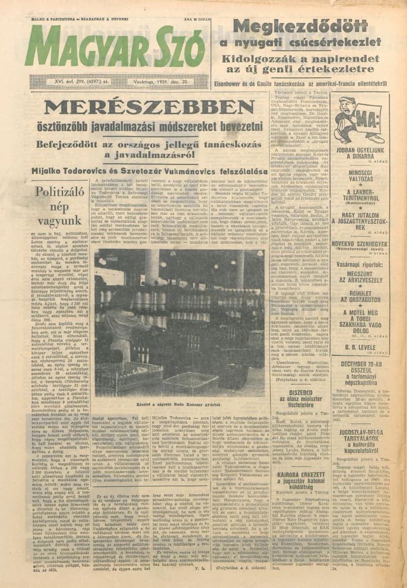 Magyar Szó, 16. évf. 1959. december 20. 299. sz. 1–24. oldal