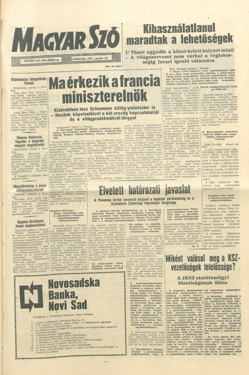 Magyar Szó, 28. évf. 1971. április 22. 110. sz. 1–16. oldal