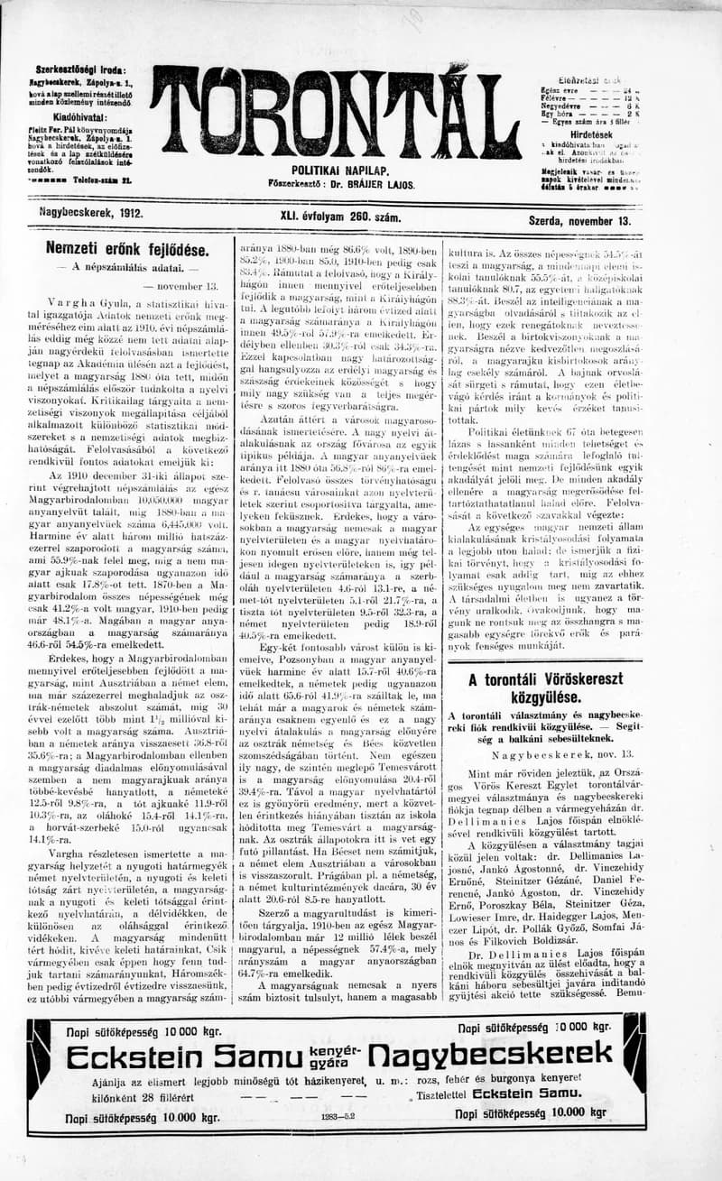 Torontál, 41. évf. 1912. november 13. 260. sz.