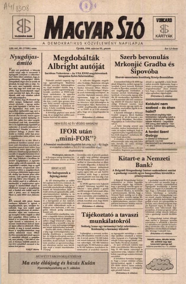 Magyar Szó, 53. évf. 1996. március 22. 69. sz. 1–16. oldal