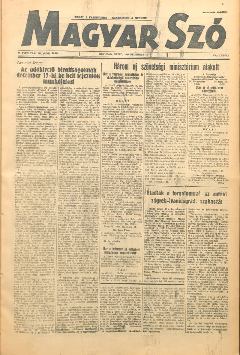 Magyar Szó, 5. évf. 1948. december 13. 297. sz. 1–4. oldal